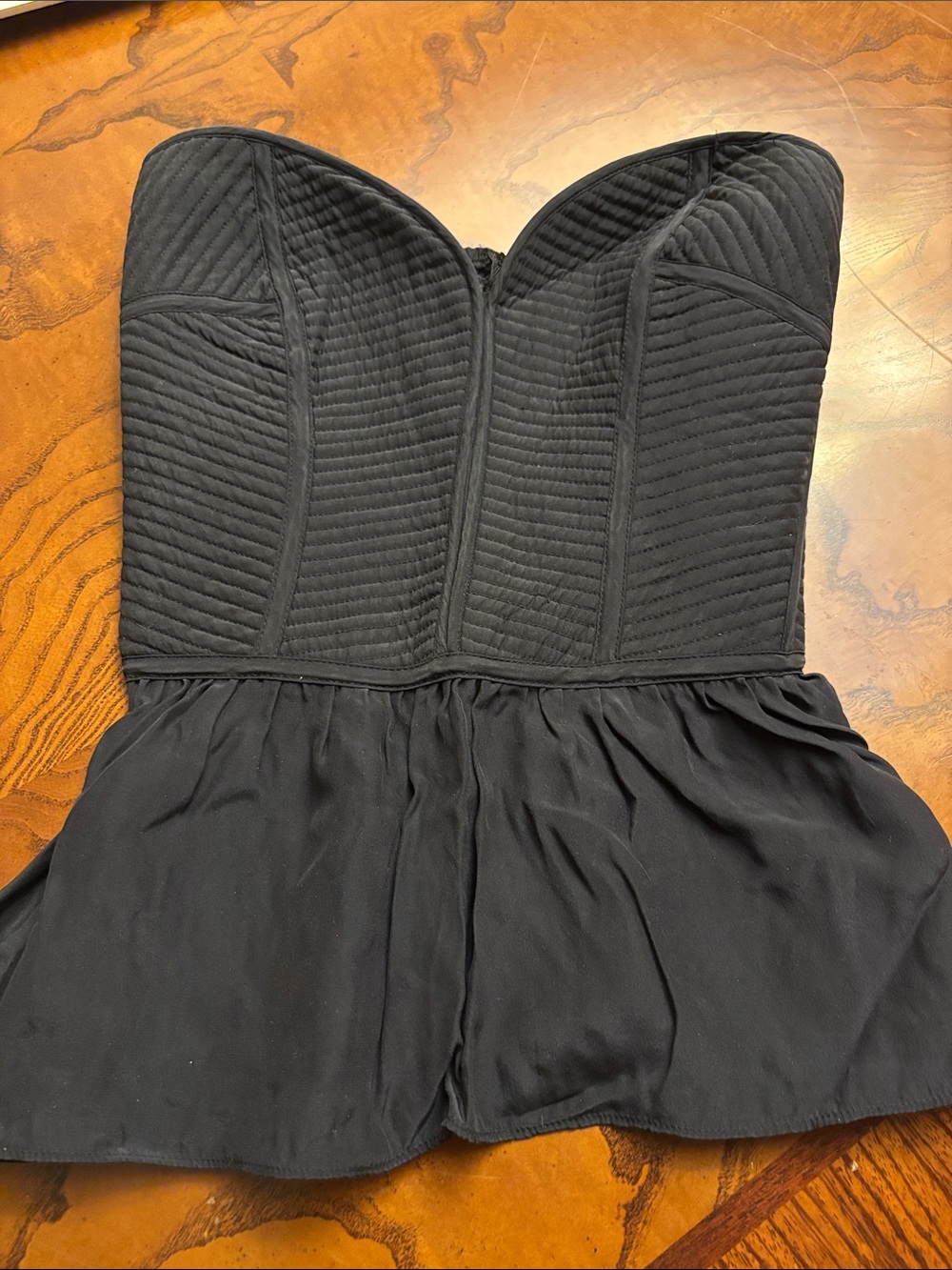 Parker XS Strapless Black Bustier Peplum Top